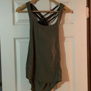 Green top with built in camo sports bra